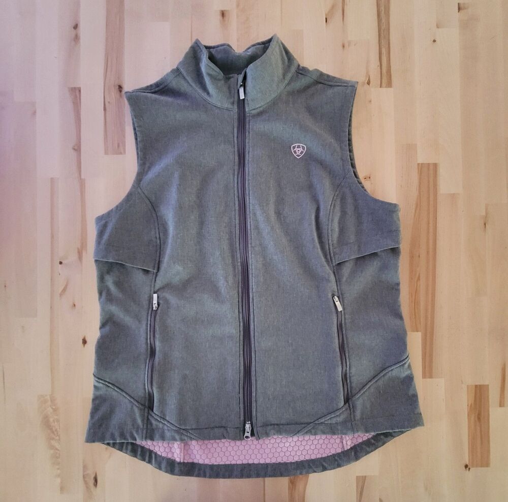 Ariat Tek Vest Womens XL Gray Softshell Full Zip Embroidered Pink Vents Rodeo